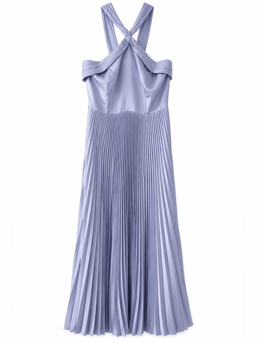 Azazie Dusty Blue Pleated Halter Bridesmaid Maxi Dress Size A12 (US 10/12) - Picture 1 of 16